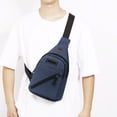 thumbnail image 1 of Bolso Bandolera de Tela Oxford con Múltiples Compartimentos con Cremallera, Correa Ajustable, Orificio para Auriculares, Ligero para Viajes y Exteriores 32x19x6cm Azul Grisáceo, 1 of 6