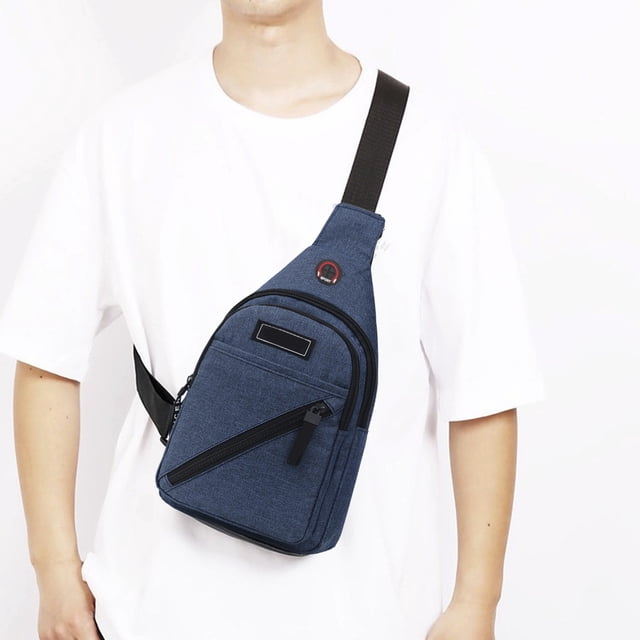 Bolso Bandolera de Tela Oxford con Múltiples Compartimentos con Cremallera, Correa Ajustable, Orificio para Auriculares, Ligero para Viajes y Exteriores 32x19x6cm Azul Grisáceo