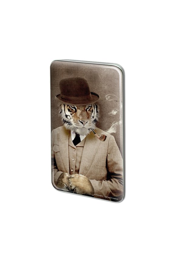 Tiger in Hat and Suit Smoking Pipe Metal Rectangle Lapel Hat Pin Tie Tack Pinback