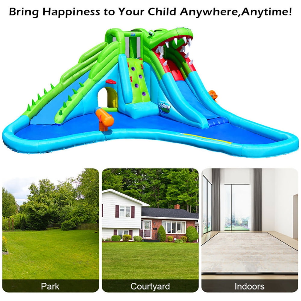 Aimee Lii Crocodile Themed Inflatable Dual Slide Bounce House without Blower, Playhouse for Kids Outdoor