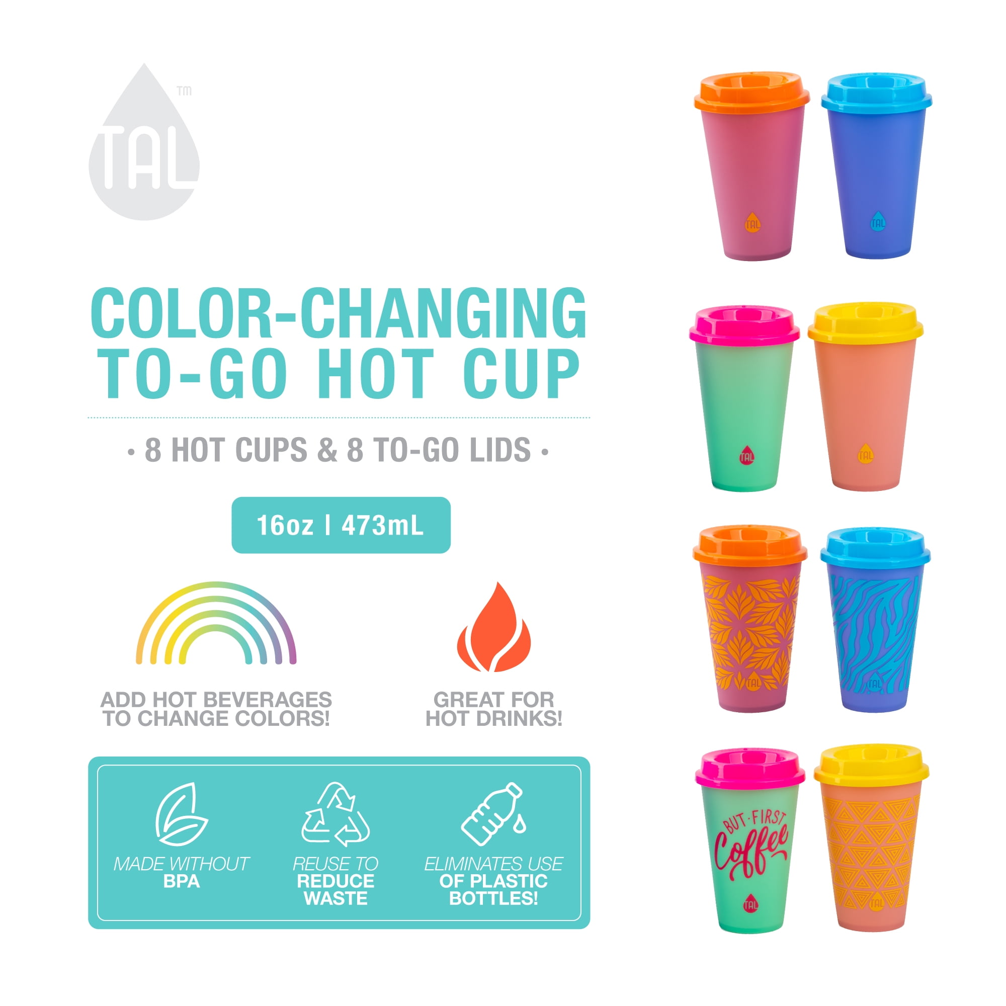 TAL Polypropylene Color Changing Cups 24 fl oz, Multi-Color, 4 Pack TAL  Camo