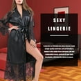 thumbnail image 4 of Women Sexy Lace Long Robe Sleepwear Nightwear Bathrobe Nightdress, Black, M, 4 of 11