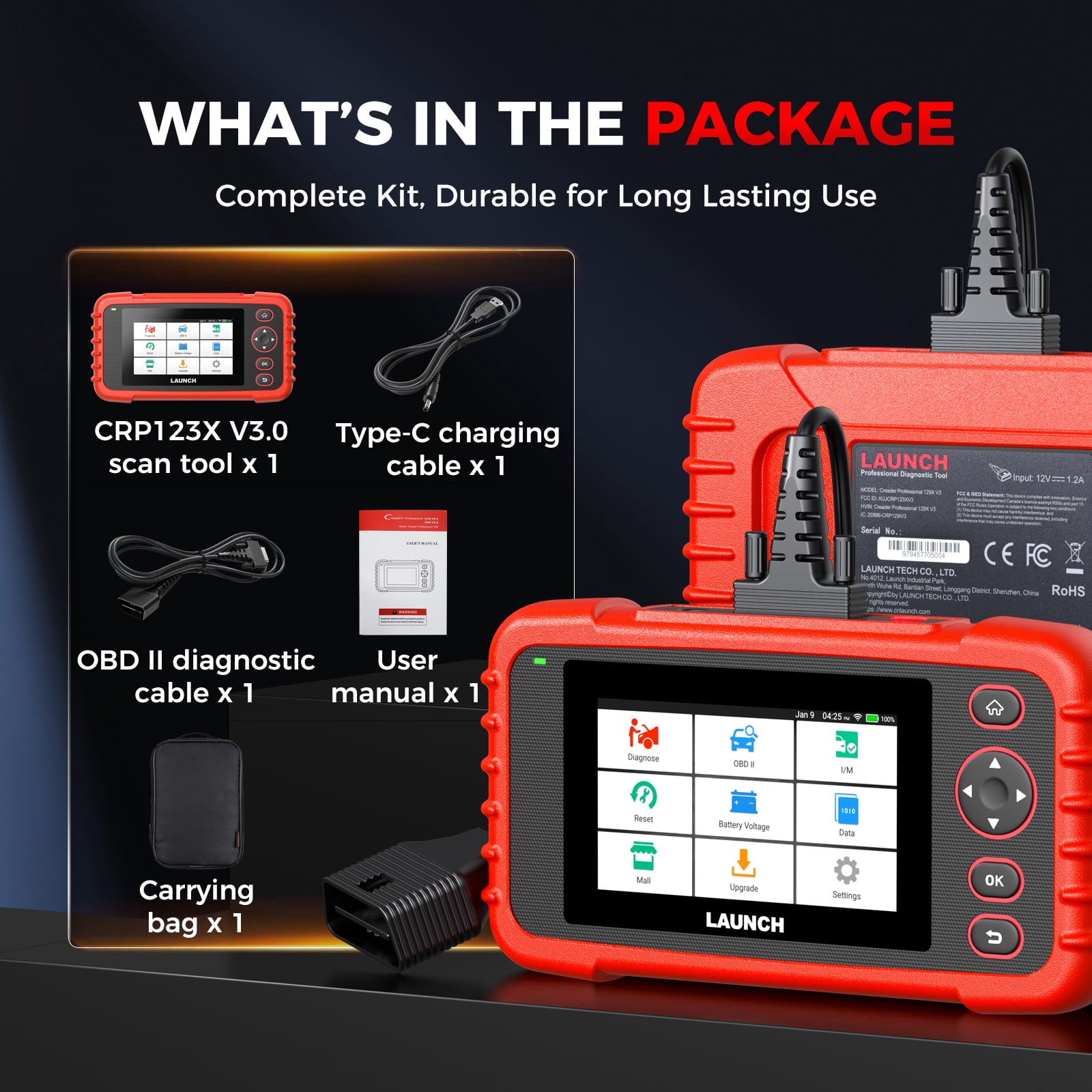 Free Shipping! LAUNCH CRP123X Elite OBD2 Scanner Car Diagnostic