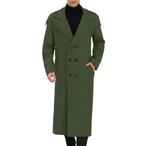 Abrigo de invierno para hombres Inspire Chic, abrigo de doble botonadura con solapa de muesca, color sólido, verde oliva