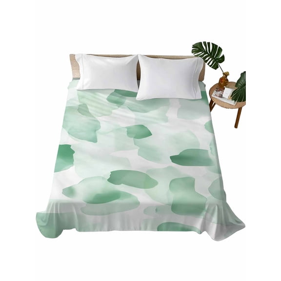 Queen Flat Sheet 90"x102", Ombre Green Boho Soft Lightweight Bedding Flat Sheets Only, Multicolored Tie Dye Abstract Art Brushed Microfiber Top Bed Sheet, Breathable StainResistant Bedsheets
