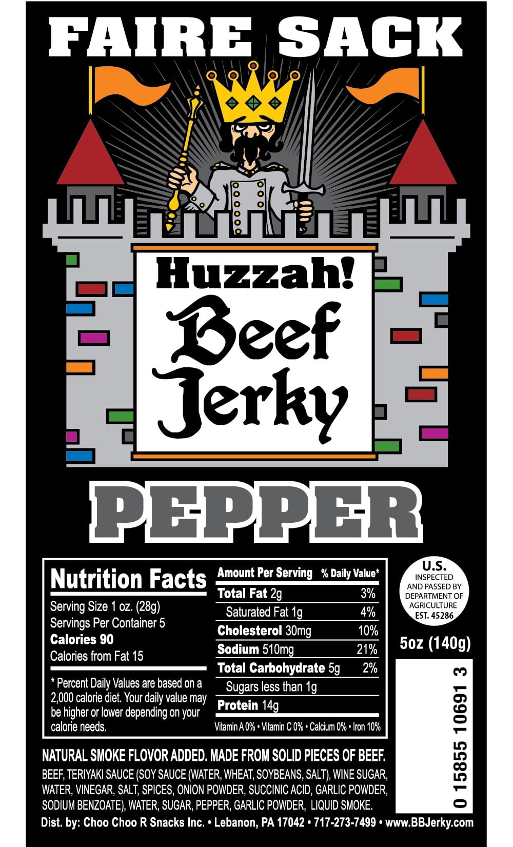 Buffalo Bills Pepper 5oz Faire Sack Huzzah Beef Jerky in Burlap Wine Bag (3 packs pepper beef jerky)
