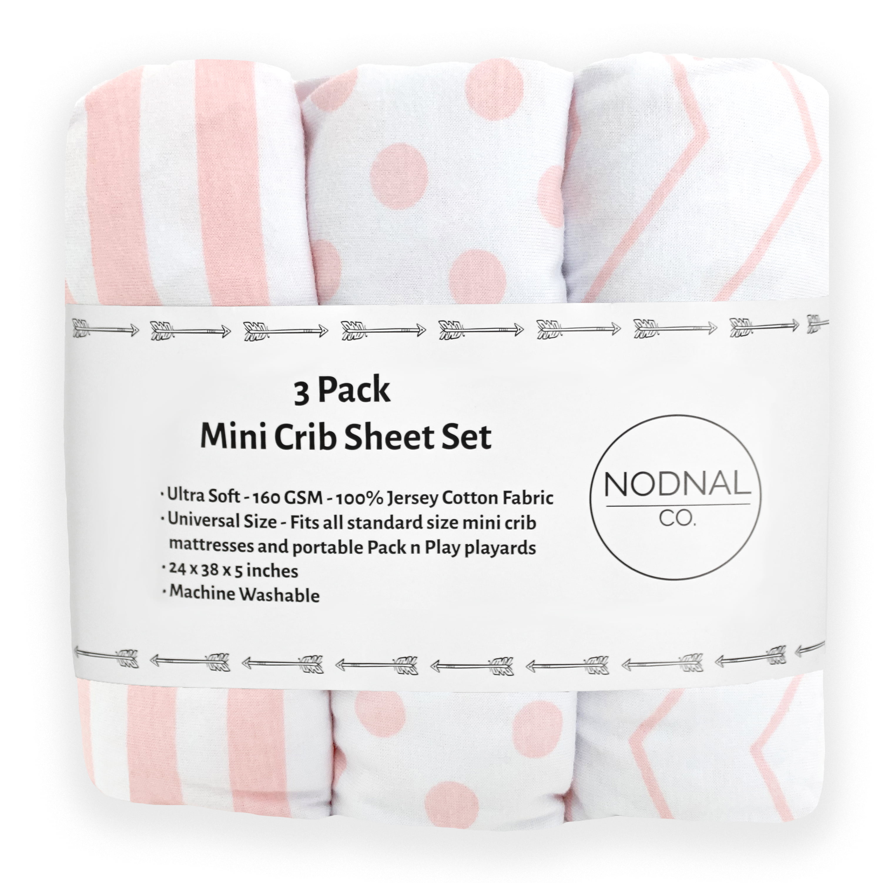 NODNAL CO Grey/White Chevron Polka Dot and Stripe 160 GSM Sheet Pack n Play Playard Portable Mini Crib Fitted Sheets Set 3 Pack 100% Jersey Knit Gray Cotton Pack and Play for Baby Girl/Boy Playpen