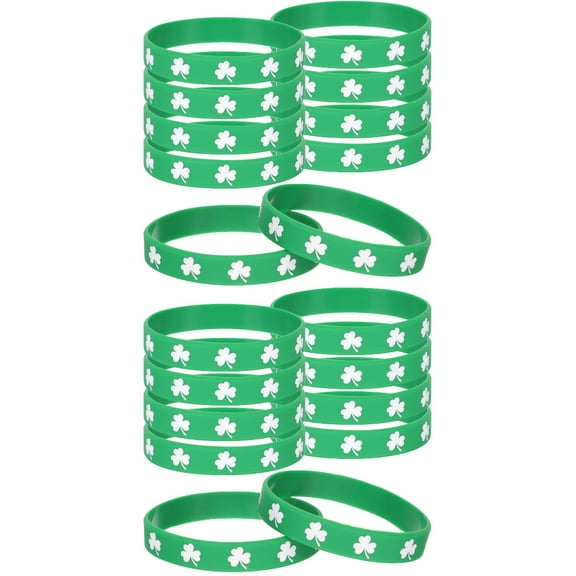 SOPOTUTU St. Patrick's Day Shamrock Wristbands Green Silicone Bracelets for Party Decor and 20 Pieces