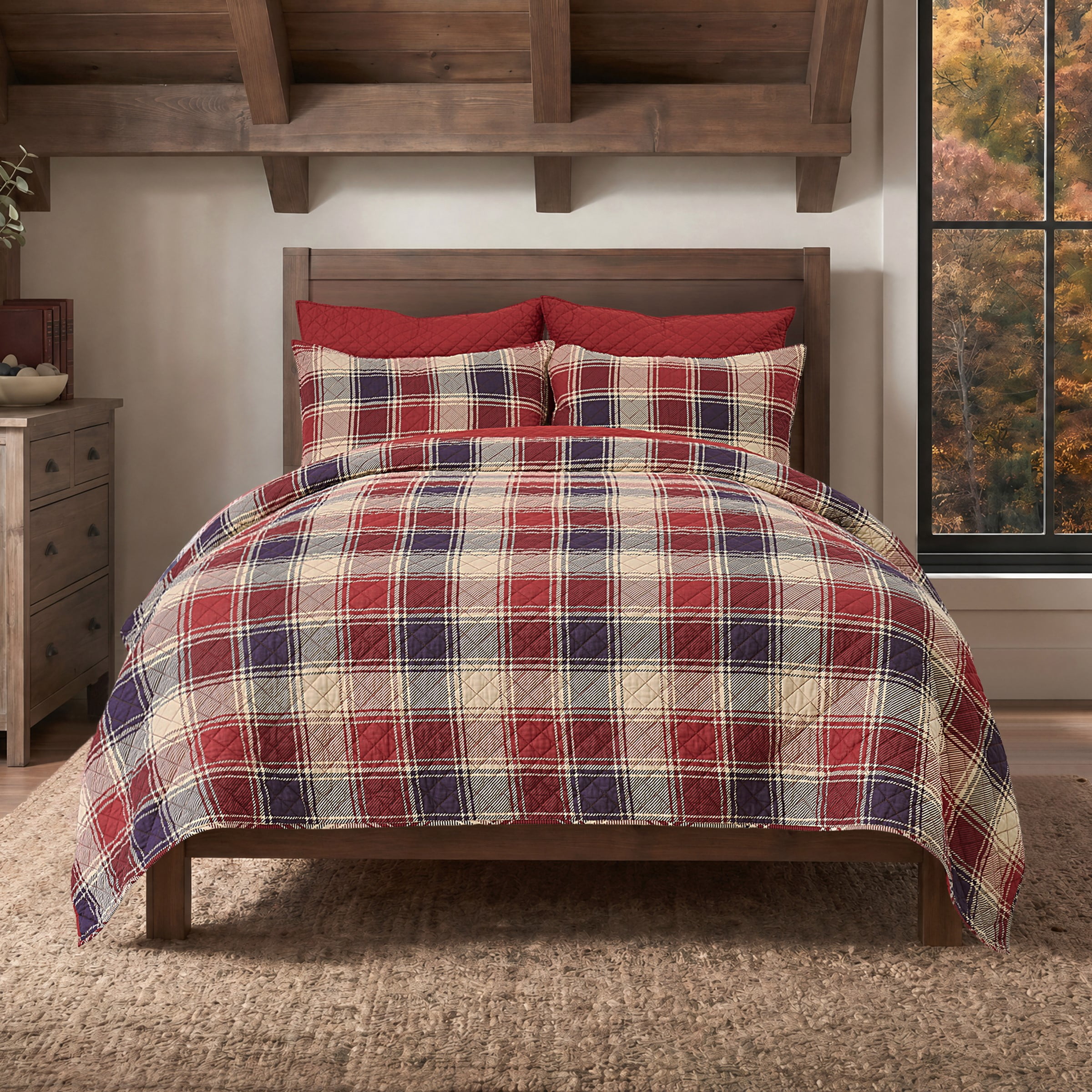 Greenland Home Nicholas Plaid Cotton Reversible Quilt Set, 3-Piece King, for Adults
