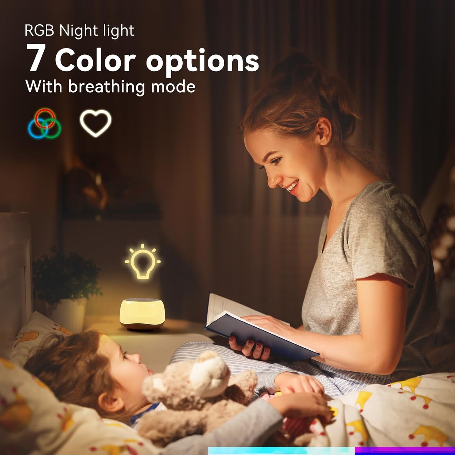White Noise Sound Machine with 7 Colors Night Light 34 Soothing Sounds, Portable Sound Machine for Baby Adults Kids Sleep with 30 Volume Levels 4 Timers Adjustable Brightness (White)