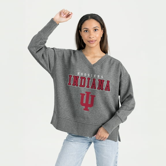 Women's Gameday Couture  Gray Indiana Hoosiers French Terry V-Neck Pullover Sweatshirt