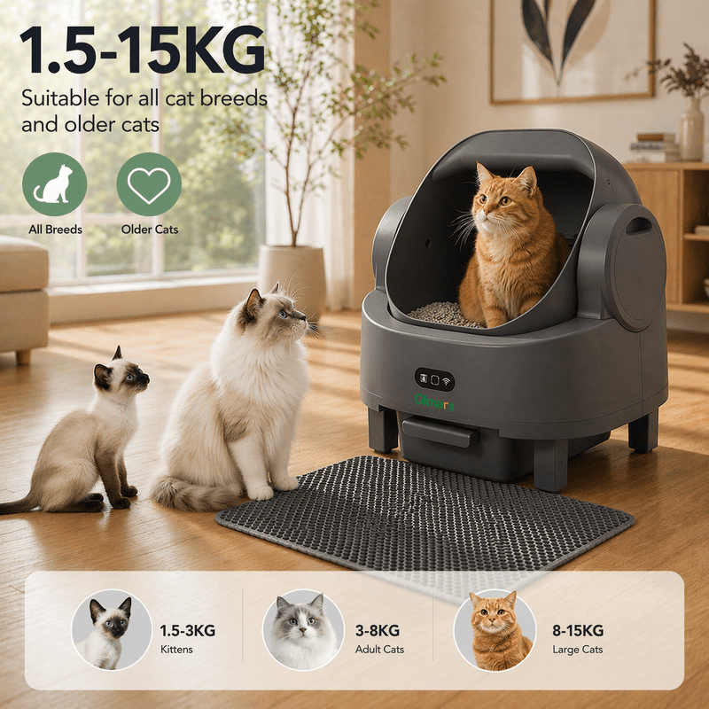 Gimars Self Cleaning Cat Litter Box, Open-Top, Large Capacity, Safety Sensors, For Multi Cats
