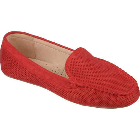 

Women s Journee Collection Halsey Moc Toe Perforated Loafer Red Perforated Faux Suede 8.5 M
