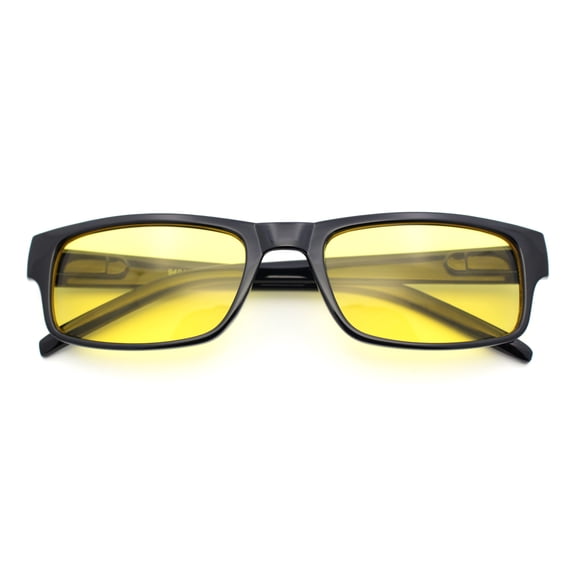 Mens Snug Fit Color Lens Slim Rectangular Plastic Sunglasses / Black - Yellow