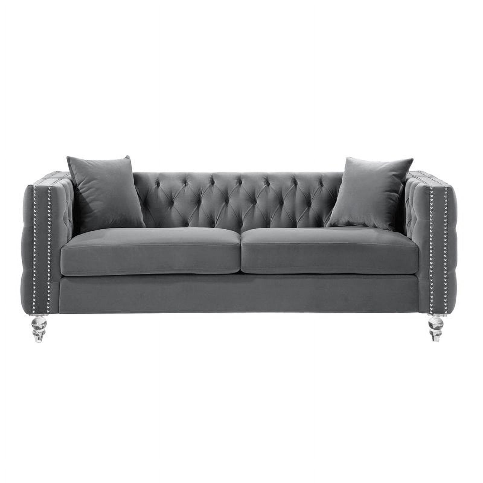 Lexicon Orina Button Tufted Velvet Sofa in Gray