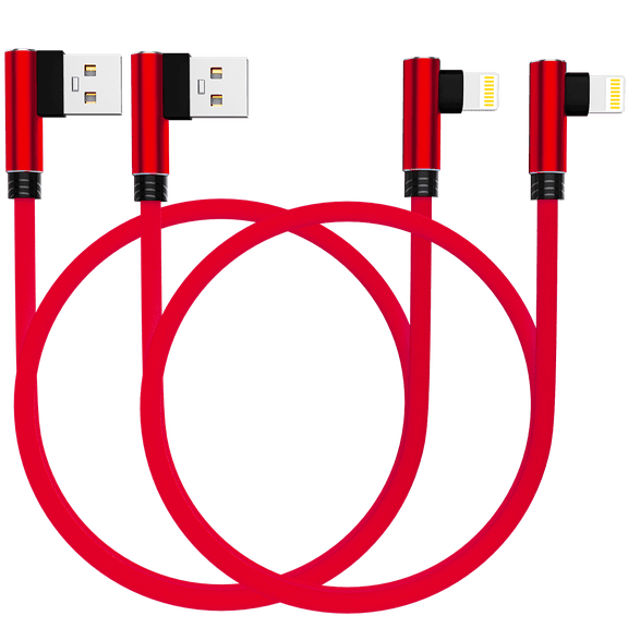 Chargers 2 Pack 6 Feet Extra Long Nylon Braided 90 Degree Fast Charging Transfer Data Cord Cable Compatible with iPhone/iPod/iPad Mobile Digital Device, Red