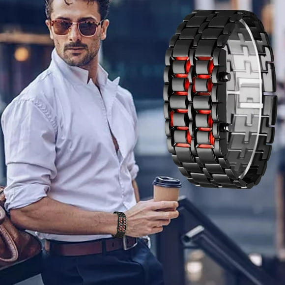 Amzcrzy Electrónica para hombres Organizador de electrónica Cámara digital Reloj de hombre de aleación metálica con luz LED - Correa de acero, pantalla luminosa, a la moda. Accesorios para juegos Gad