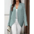 thumbnail image 3 of Women Short Sleeve Summer Cardigan Button Down Open Front V Neck Crochet Knit Crochet Textured Shrugs Top Dark Green XL, 3 of 8