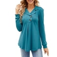 thumbnail image 2 of Aboser Long Sleeve Tunic Tops for Women Dressy Casual Notch Collared Shirts Trendy Button Decor Tunics to Wear with Leggings Flowy Loose Fit V Neck Blouses Blue XL, 2 of 5