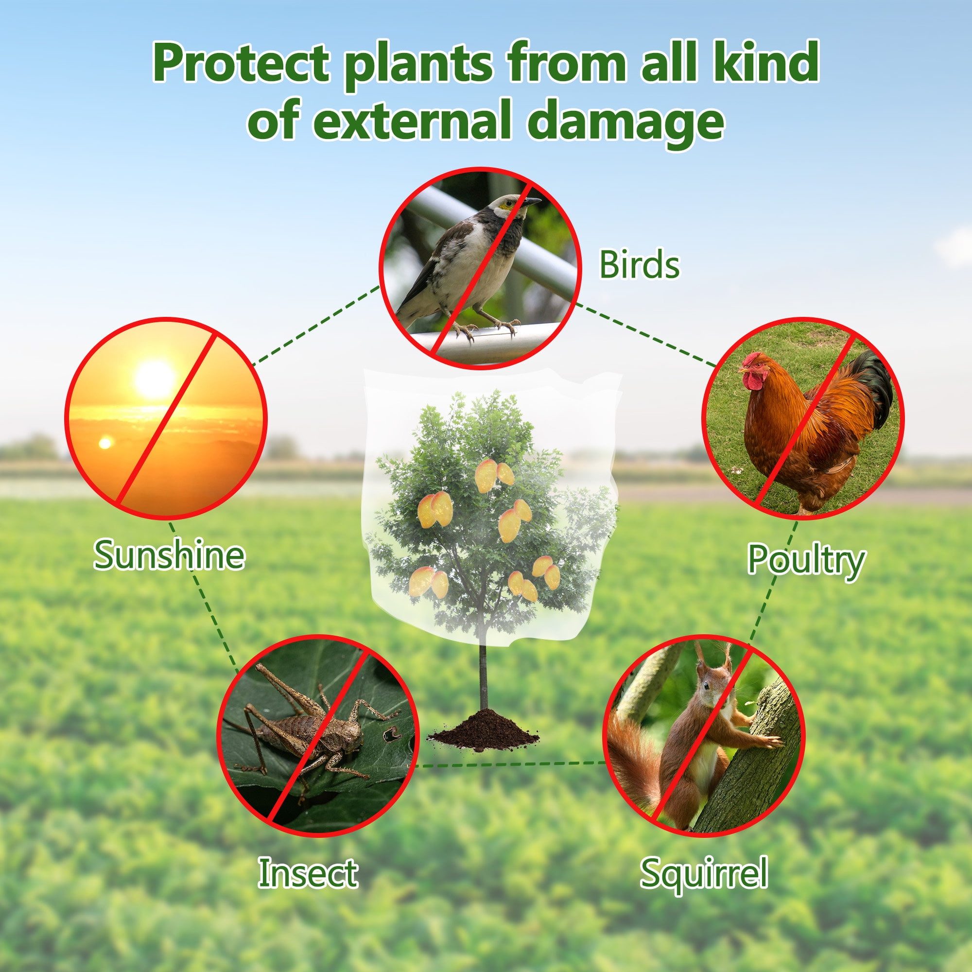 4PCS Insect Bird Barrier Netting Mesh with Drawstring- 3.9 x 2.6 Feet Fruit Tree Net-Garden Netting Plant Cover for Protect Plant Fruits Flower from Insect Bird Eating