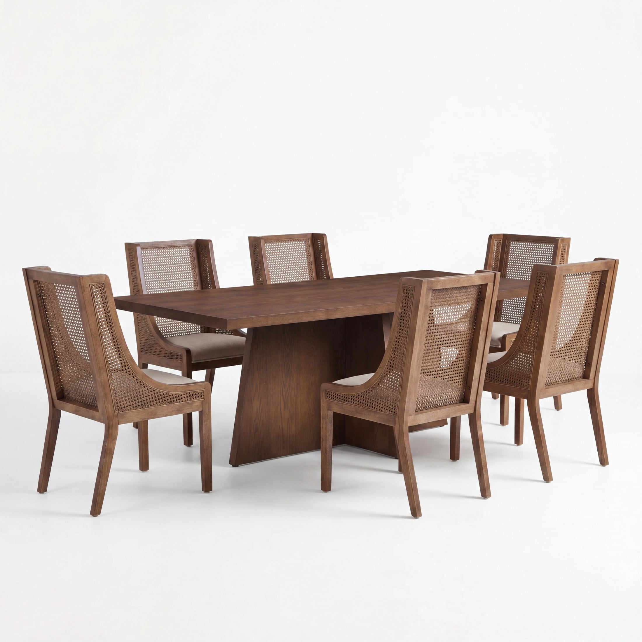 Christopher Knight Home 7-Piece Farmhouse Dining Set, Rectangle Table and Cane Back Chairs, Walnut