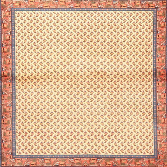 Ahgly Company Machine Washable Indoor Square Traditional Brown Gold Area Rugs, 7' Square