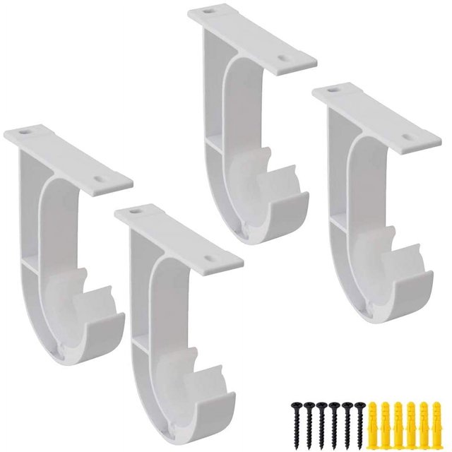 Support de Tringle à Rideau, Support de Tringle à Rideau Robuste avec Boucle en Plastique, Alliage d'Aluminium, Matériel de Fenêtre jusqu'à 1 2/16 Pouce, Ensemble de 4, Vis Incluses
