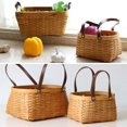 thumbnail image 2 of [] Hand Woven Storage Basket Wooded Chip Material Storage Box with Handle for Kitchen Desktop Picnic Basket Fruit Basket Storage Basket Bread Basket 8.46”*6.49”*4.33”, 2 of 6