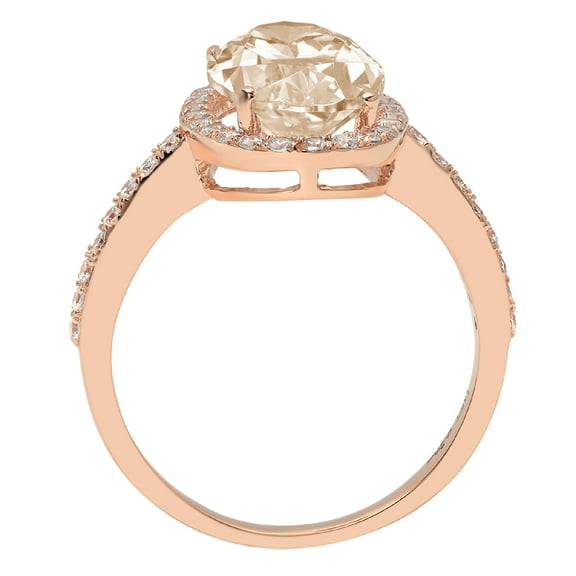 2.27 ct Oval Cut Simulated Champagne Diamond Solitaire with Accents Engagement Ring for Women in 18K Rose Gold