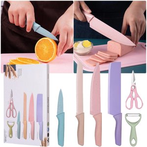 Crcmjuhgsa Kitchen Knife Kitchen Knivess Set Of 6 PCS Cute Fruit Set With Gift Box High Steel Kitchen Set Without Block Wheat Material Handle