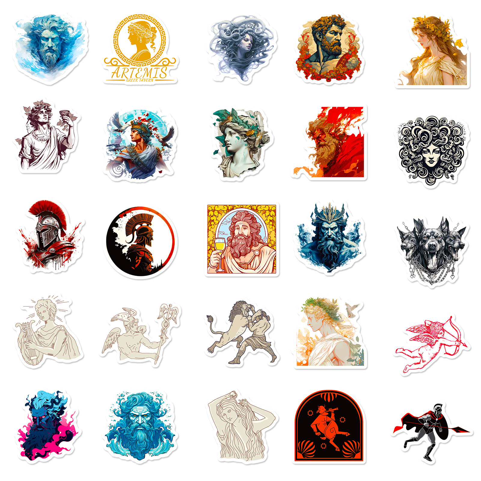 50 Pack Greek Mythology Characters Stickers - Trendy Waterproof, Reusable DIY Decals, Creative Journal Stickers, Handcrafted Decoration