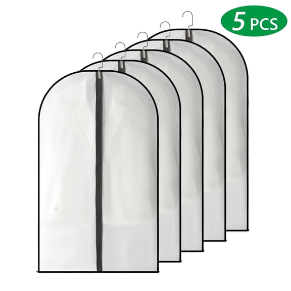 Hengbo 5 Pcs Hanging Garment Bags Lightweight Suit Bags 24 x 40 inch PEVA Garment Covers Clear Garment Bags Full Zipper Breathable Clothes Protectors for Closet Storage Black Side