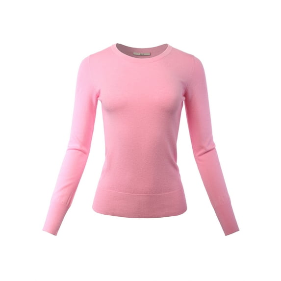 A2Y Women's Fitted Crew Neck Long Sleeve Premium Pullover Viscose Sweater Light Pink M