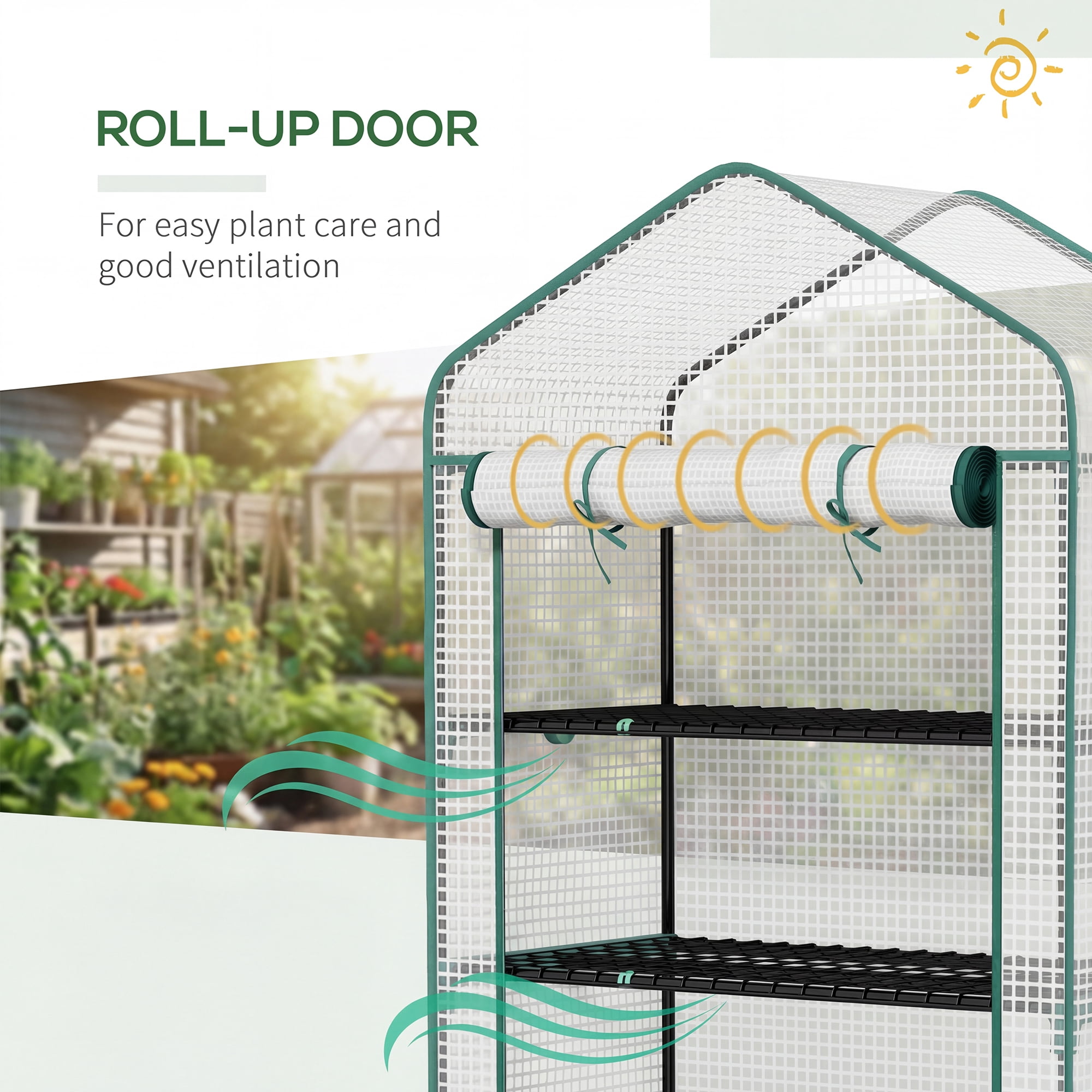 Outsunny 5 Tier Mini Greenhouse with Reinforced PE Cover, Small Portable Greenhouse with Roll-Up Zippered Door, White