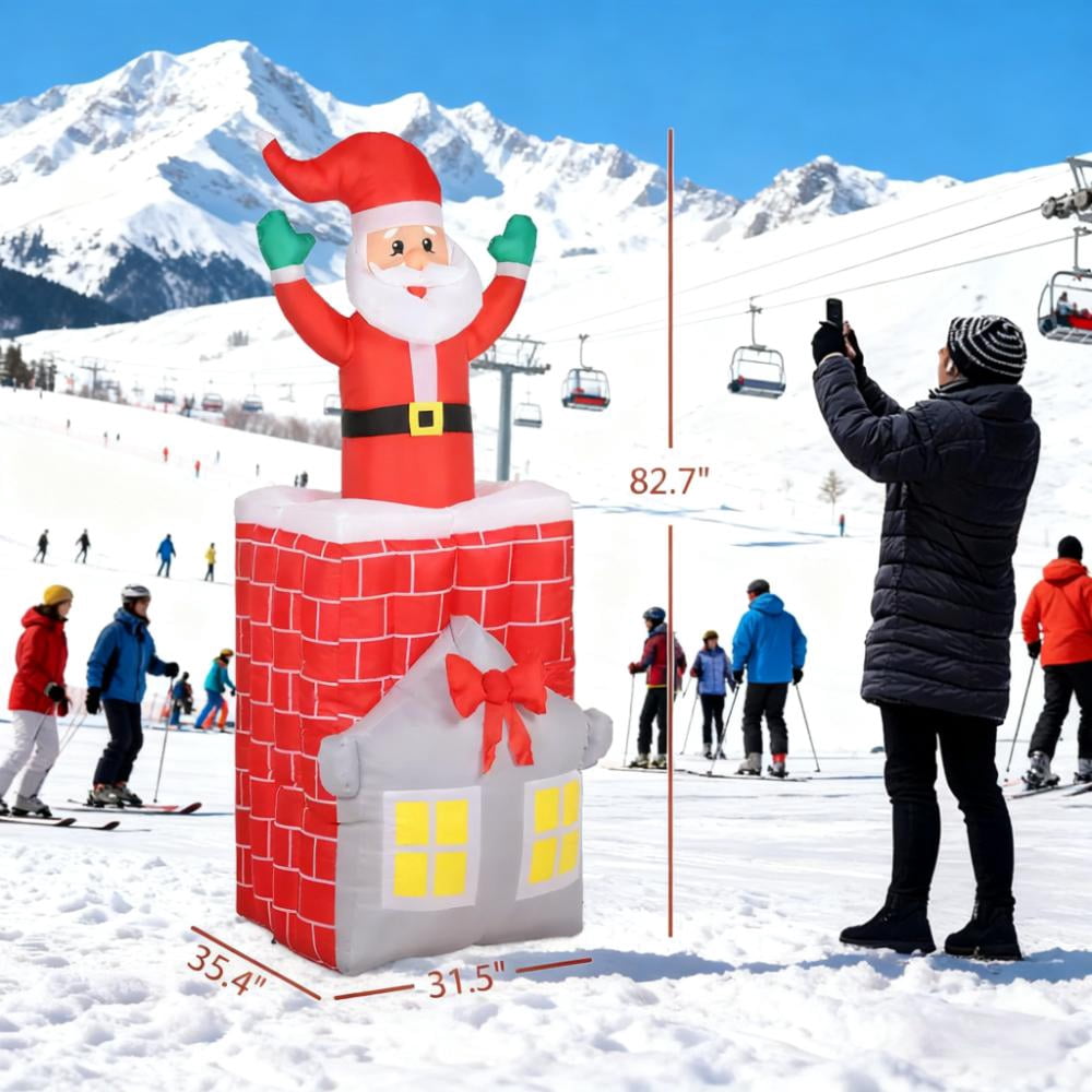 Dynamic Santa Claus Inflatable Rising from Chimney with LED Lights Outdoor Yard Christmas Decoration