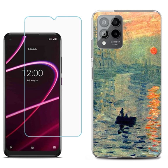 Slim-Fit Gel TPU Phone Case for T-Mobile Revvl 6 Pro 5G, with Tempered Glass Screen Protector, by OneToughShield ® - Sunrise Impression