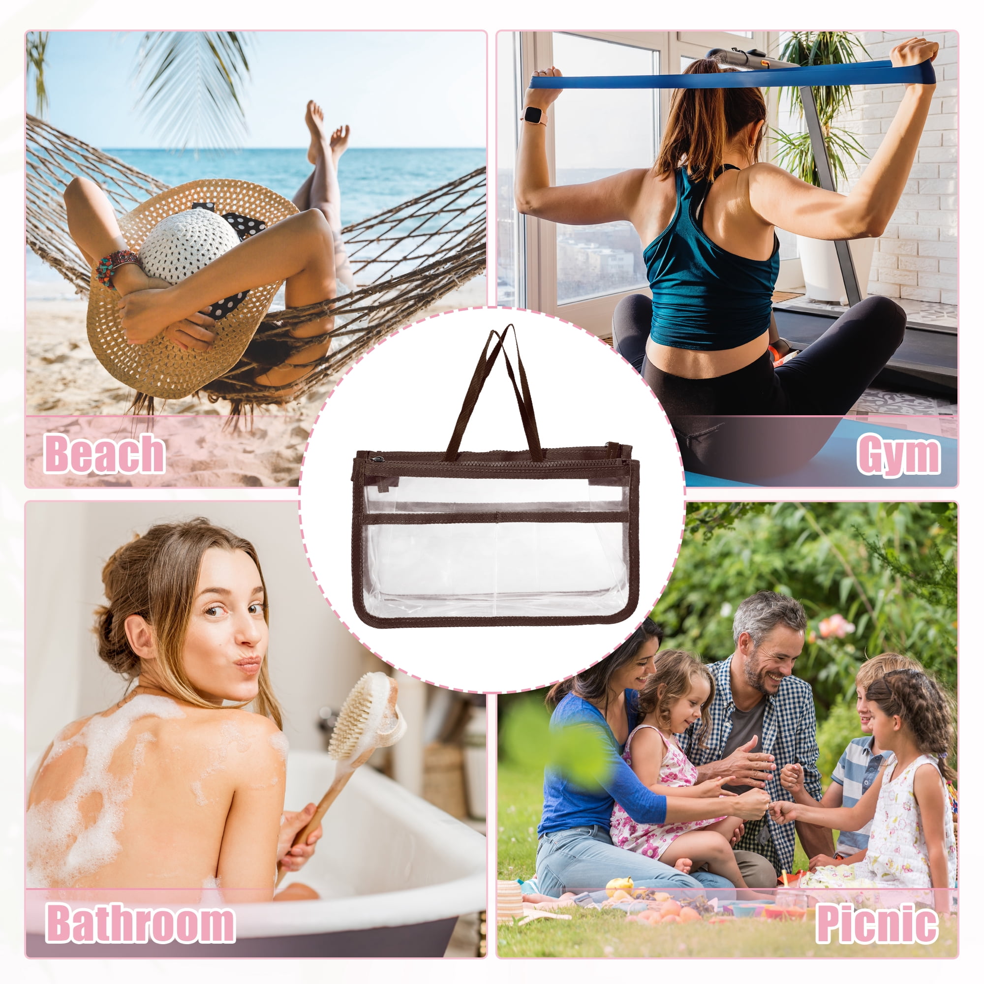 Unique Bargains 1Pc Clear Waterproof Polyvinyl Chloride Toiletry Bag Waterproof Brown