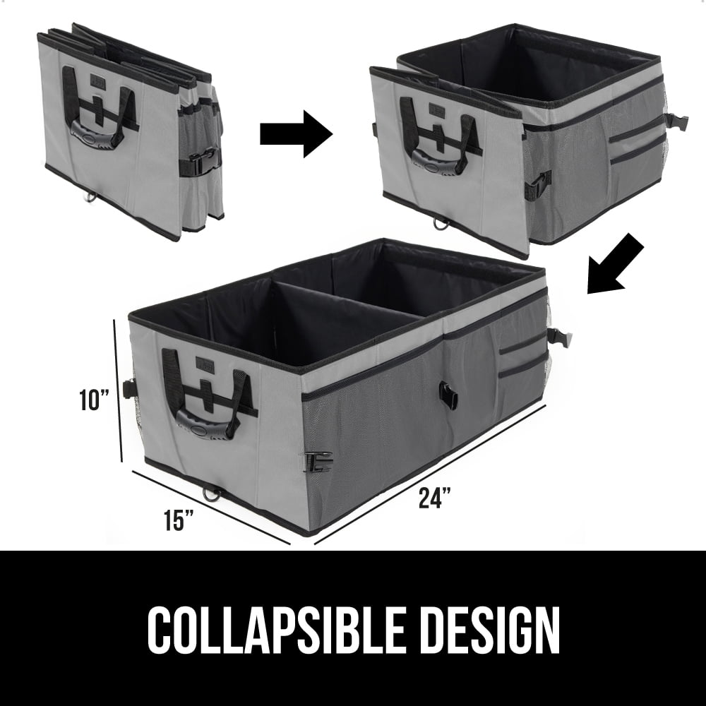 GORILLA GRIP Trunk Storage Organizer, Collapsible Container for Car Sedan or SUV, Gray