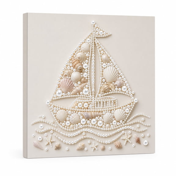 FLOPESN Sailboat Pearl Painting with Frame, 9.8x9.8in Handmade Wall Decor, Stress-Relieving DIY Craft Kit with Tools
