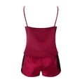 thumbnail image 3 of KaLI_store Women Pajama Set Lace Trim Short PJ Set Modal V Neck Sleeveless Sleepwear Drawstring Waist Nightwear Red,M, 3 of 5