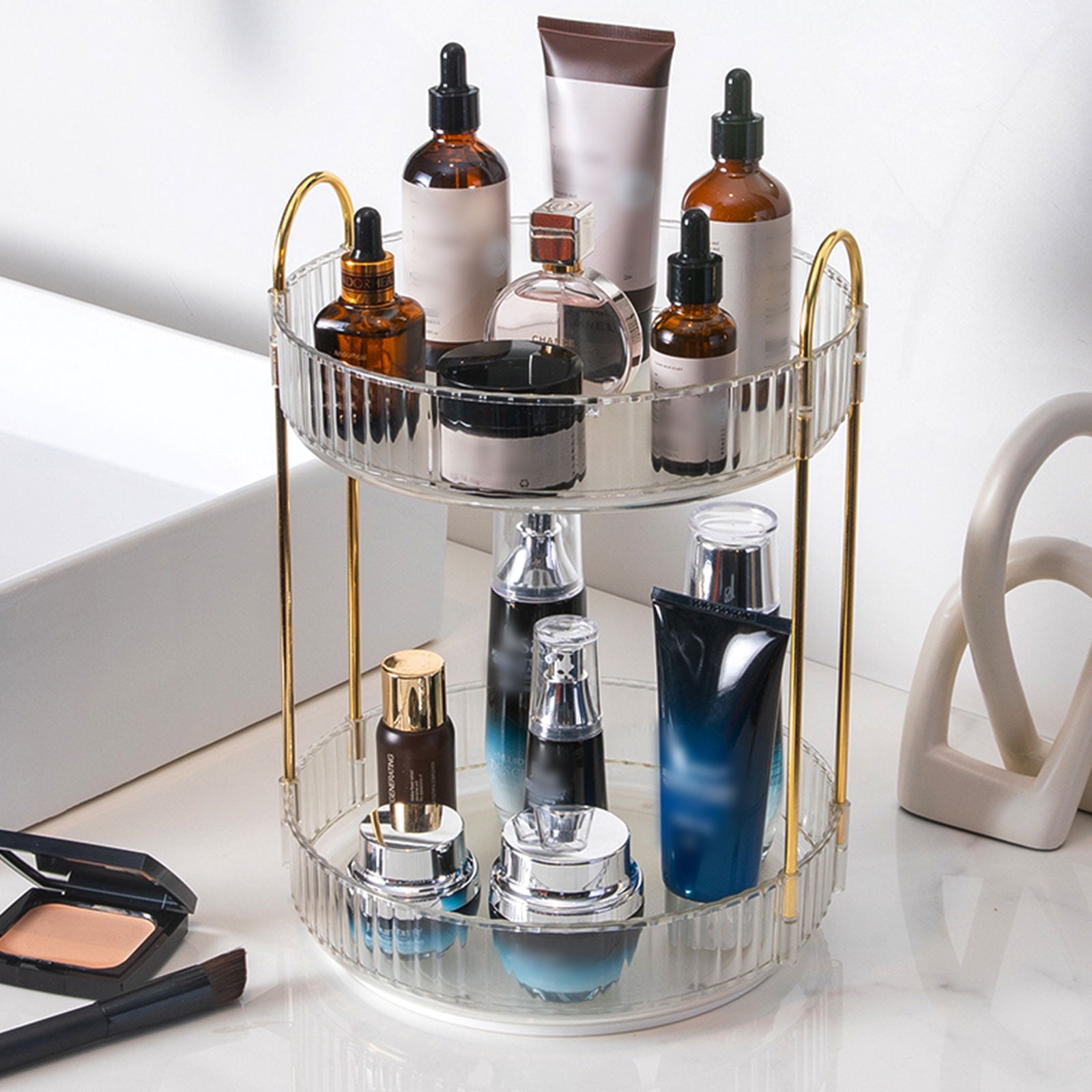 Unique Bargains 3 Layer Rotating Makeup Round Skincare Countertop Perfume Organizer Clear