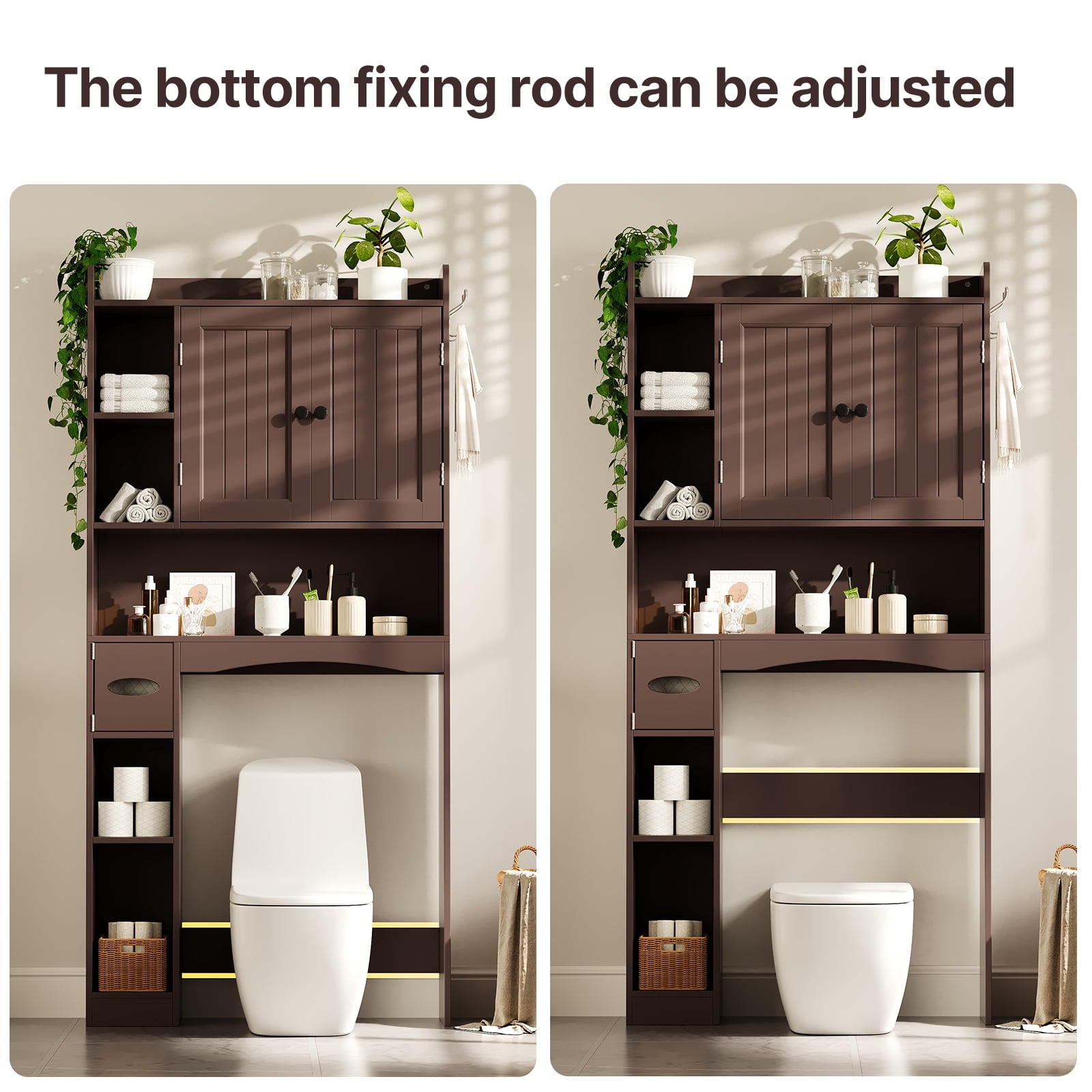Over The Toilet Storage Cabinet,Asofer Bathroom Space Saver Organizer with Adjustable Shelf and Doors,Dark Brown