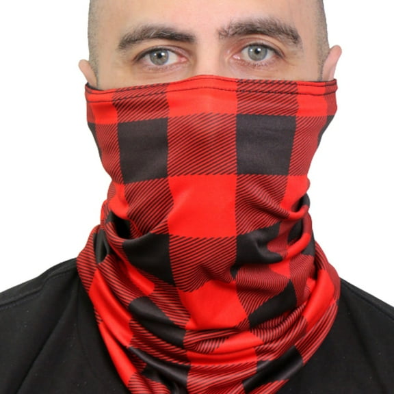 Red, Black Plaid, Tube Neck Gaiter - Soft Breathable Polyester Microfiber Neck Warmer Face Cover