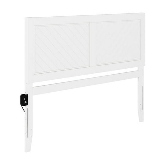 Rustic Wood Headboard - White Solid Wood with USB Charger - Modern Carved Headboard for Metal Bed Frames