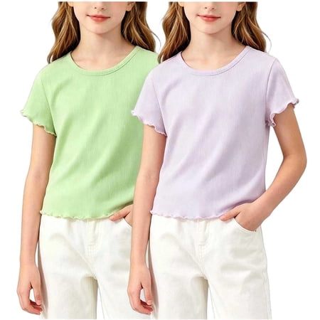 FSYBOA Girls T Shirts Short Sleeve Crew Neck 2 Piece Cute Kids Casual Summer Tops Purple Size 2-3T