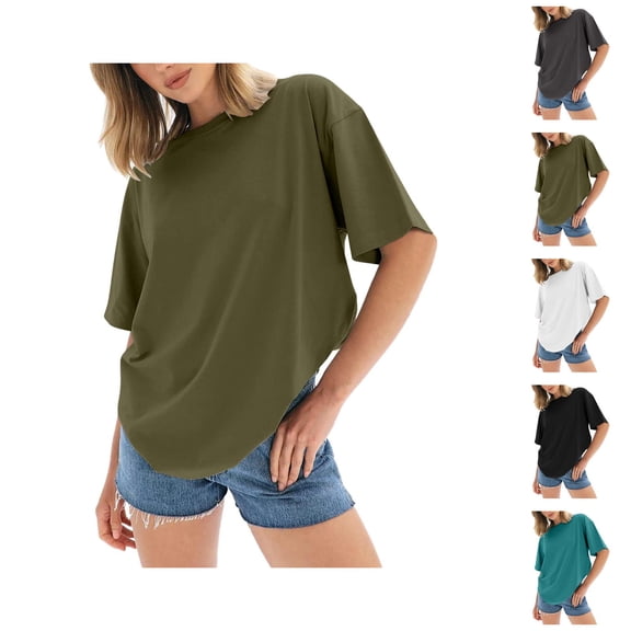 Oversized T Shirts for Women Summer Casual Short Sleeve Crewneck Loose Fit Basic Plain Tshirts Womens Tees