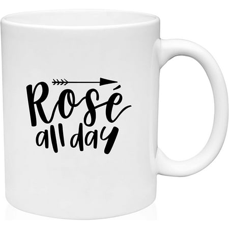 

Coffee Mug Rosé All Day Drinking Wine Lovers Fun Arrow Ladies Reusable White Coffee Mug Funny Gift Cup
