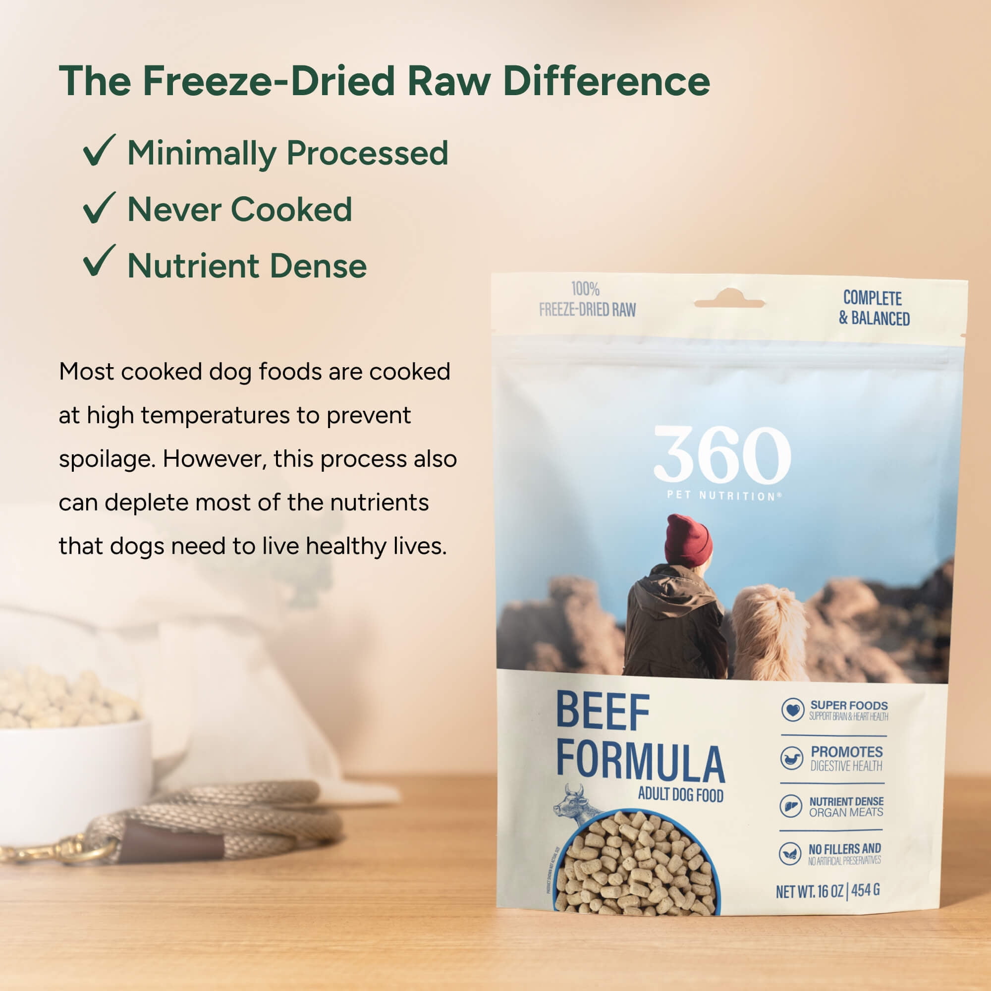 360 Pet Nutrition Beef Flavor Freeze Dried Dog Food, 5 oz. Bag