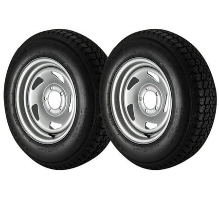 - 2 Pack - ST205/75D14 Loadstar Trailer Tire LRC on 5 Bolt Silver Blade Wheel