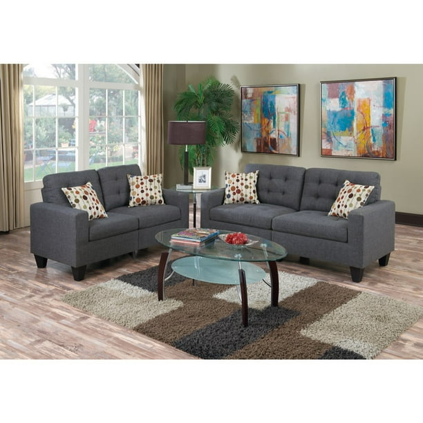 Linen Fabric 2 Pieces Sofa Set In Gray